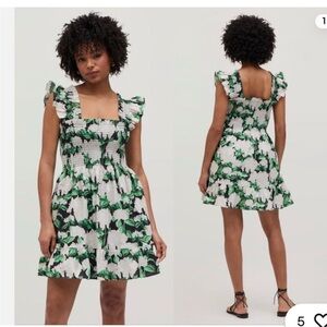 Hill House Green and White Ruffled Tiered Nap Mini Dress